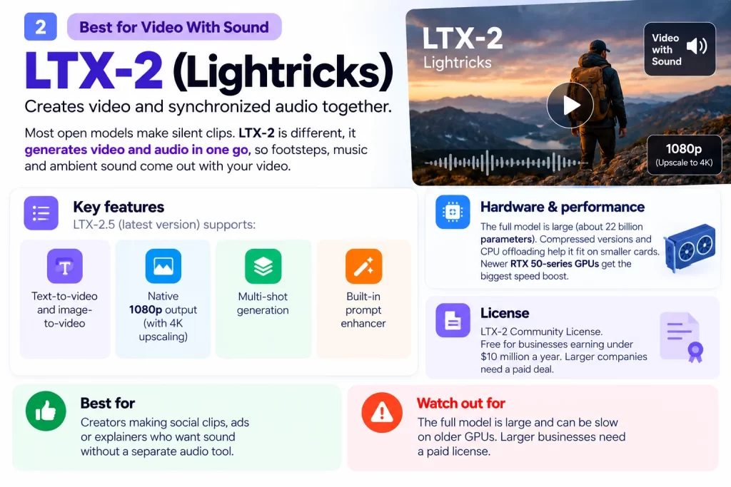 LTX-2 (Lightricks) Best for Video With Sound