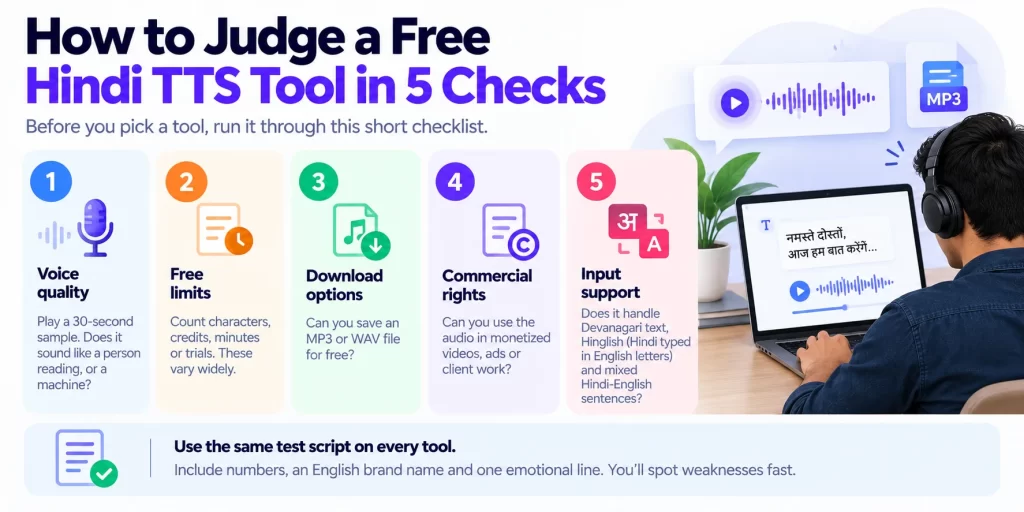 How to Judge a Free Hindi TTS Tool in 5 Checks